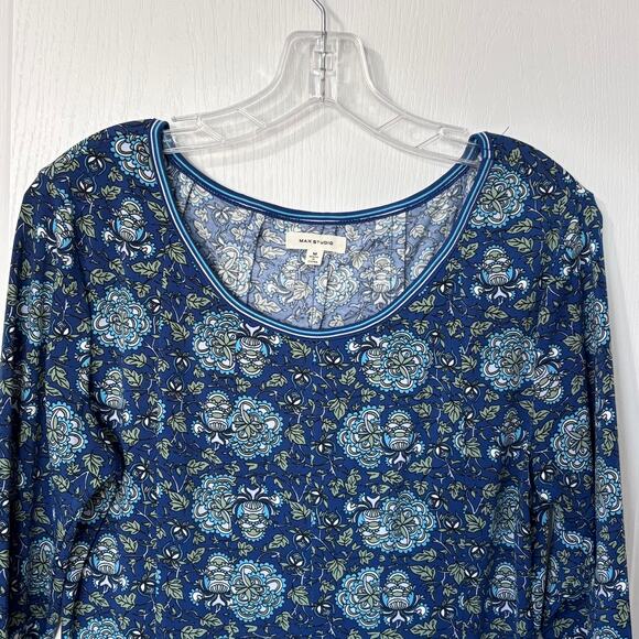 Max Studio Wms Med Navy Floral Print Jersey Knit Swing Dress Cottagecore - Picture 6 of 10